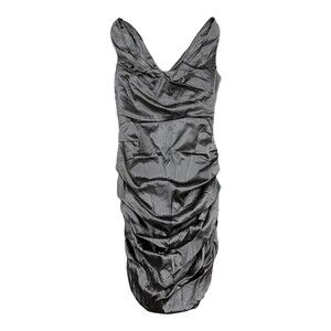 Elie Tahari Gray 100% Silk Ruched Sheath Cocktail Dress 4